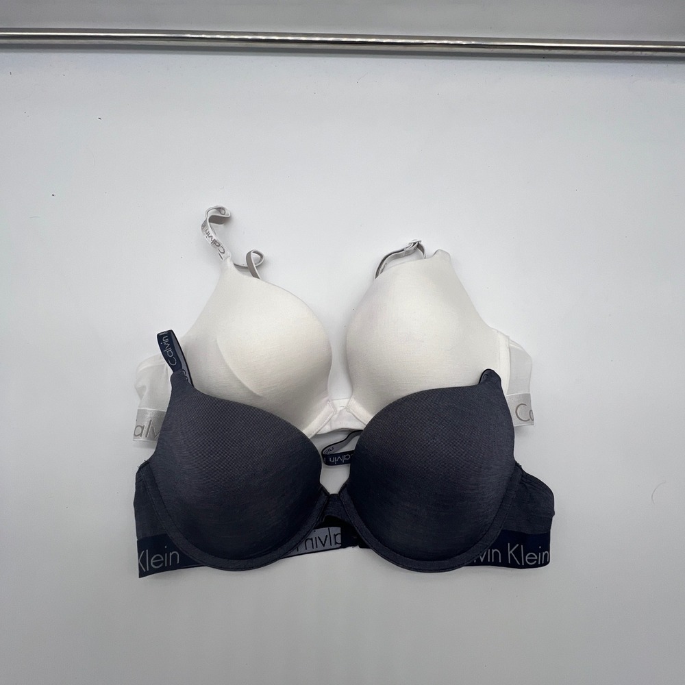 Calvin Klein 2 Pack Modern Cotton T-Shirt Bras Grey White 36B Underwire Logo